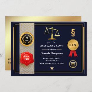 Navy Blue and Gold Lawyer Graduation Party Invitation