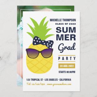 Navy Blue and Gold Pineapple Summer Grad Party Inv Invitation