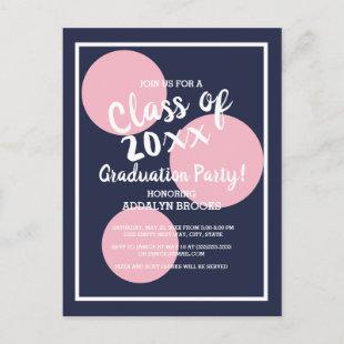 Navy Blue and Pink Graduation Party Postcard