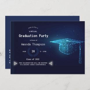 Navy Blue and White Glow Virtual Graduation Party Invitation