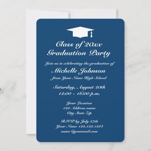 Navy blue and white graduation party invitations