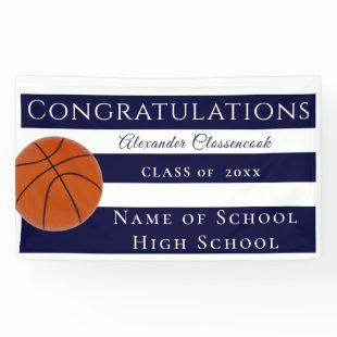 Navy Blue and White Striped Basketball graduation  Banner