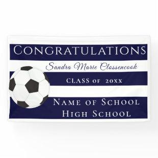 Navy Blue and White Striped Soccer graduate Banner