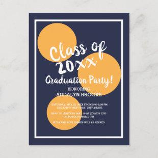 Navy Blue and Yellow Orange Graduation Party Postcard