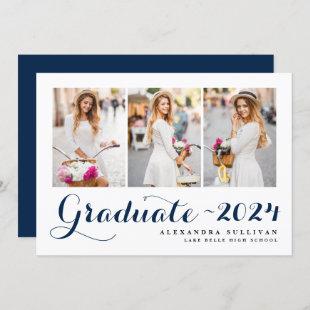 Navy Blue Class of 2024 Photo Collage Graduation Invitation
