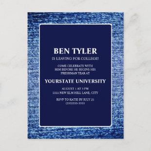Navy Blue Denim College Trunk Party Invitation Postcard