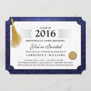 Navy Blue Diploma with Gold Tassel Graduation Invitation