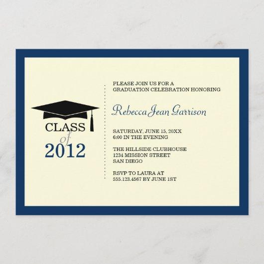 Navy blue ecru cap tassel graduation announcement