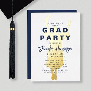 Navy Blue Gold Foil Graduation Party Foil Invitation