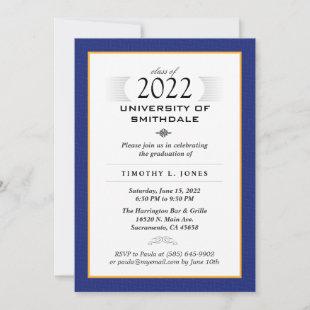 Navy Blue & Gold Formal Graduation Party Invite