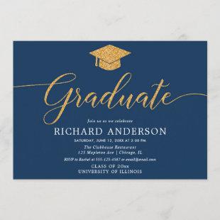 Navy blue gold graduation party Graduate Invitation