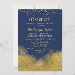 Navy Blue Gold Graduation Party Invitation