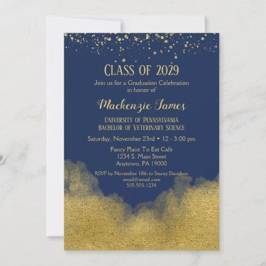 Navy Blue Gold Graduation Party Invitation