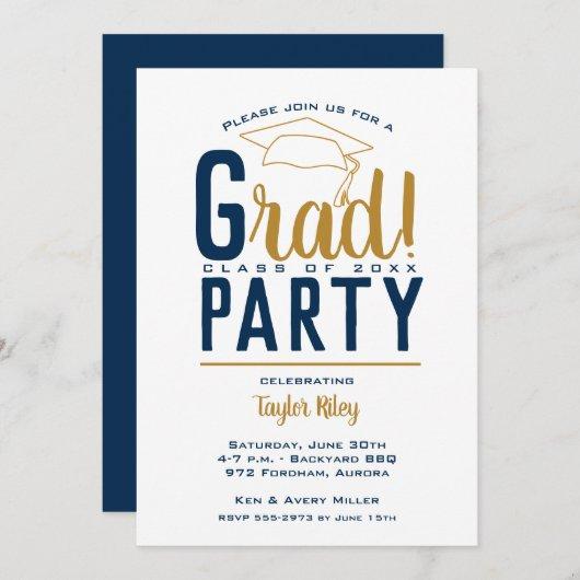 Navy Blue & Gold Graduation Party Invitation