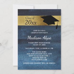 Navy Blue Gold Graduation Party  Invitation