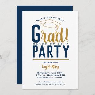 Navy Blue & Gold Graduation Party Invitations