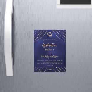 Navy blue gold star graduation party modern luxury magnetic invitation