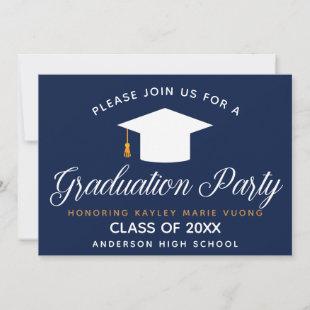 Navy Blue Graduation Typography Custom Party Invitation