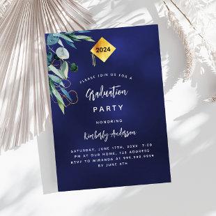 Navy blue greenery 2024 luxury graduation party invitation