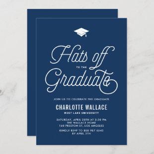 Navy Blue Hats off to the Graduate Graduation Invitation