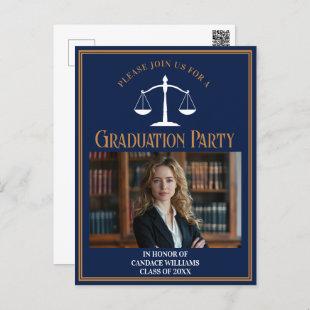 Navy Blue Law School Graduation Party Invitation Postcard