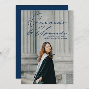 Navy Blue Onwards and Upwards 2 Photo Graduation Announcement
