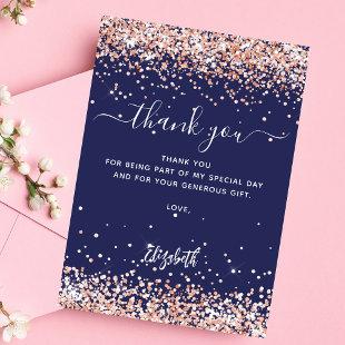 Navy blue rose gold thank you card