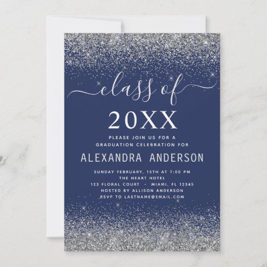 Navy Blue Silver Graduation Party Class of 2022 Invitation