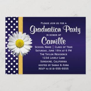 Navy Blue Yellow Daisy Graduation Party Invitation