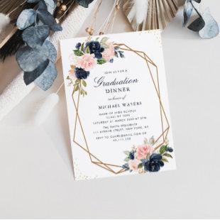 Navy & blush floral geometric graduation dinner invitation