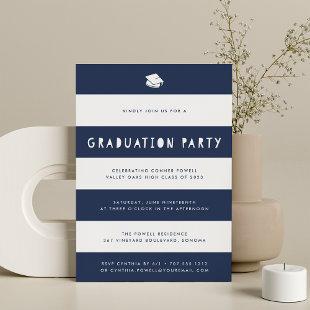 Navy | Cutout Stripe Graduation Party Invitation