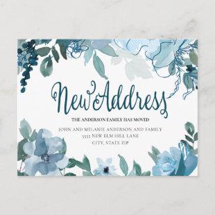 Navy Dusty Blue Flowers Cute Change Address Postcard