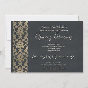 NAVY FAUX SILVER DAMASK GRAND OPENING CEREMONY INVITATION