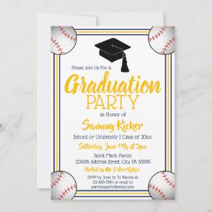 Navy & Gold Baseball Graduation Party Invitation