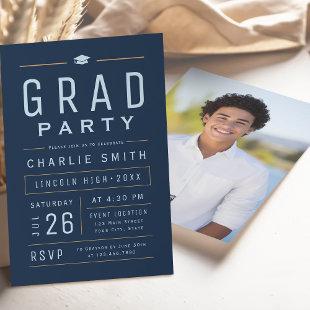 Navy Modern Simple Typography Graduation Party Invitation