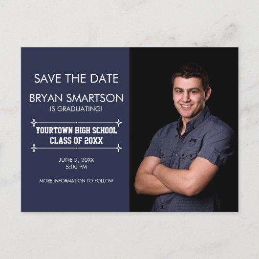 Navy Personalized Photo Graduation Save the Date Postcard
