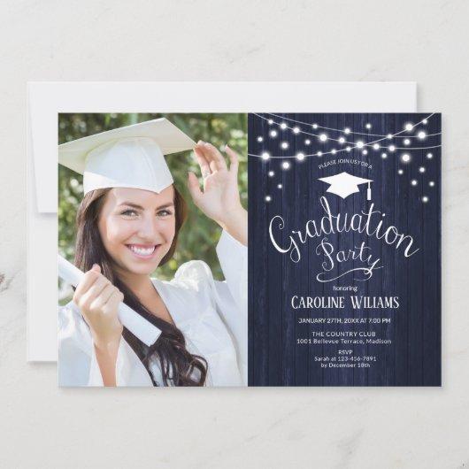Navy Rustic Graduation Party With Photo Invitation
