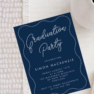 Navy Squiggle Graduation Party Invitation