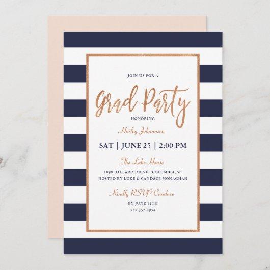 Navy Stripes Graduation Party Invitation