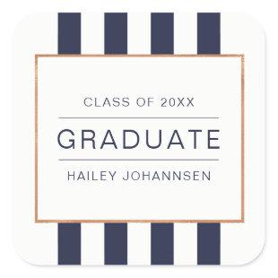 Navy Stripes Personalized Graduation Stickers