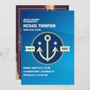 Navy themed Graduation Party Photo Invitation