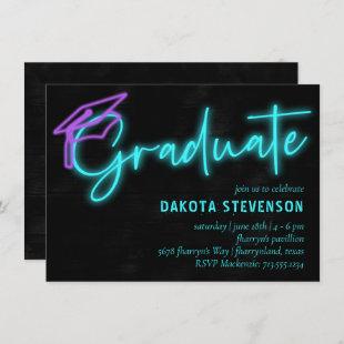 Neon Blue Light Glow | Modern Retro Graduation Invitation