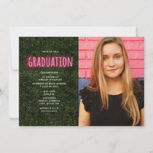 Neon Boxwood Print Graduation Photo Invitation