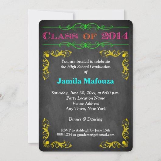 Neon Chalkboard Class of 2014 PHOTO Graduation Invitation