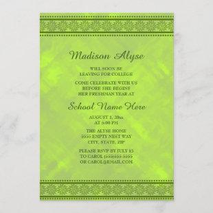 Neon Green Floral Design College Trunk Party Invitation