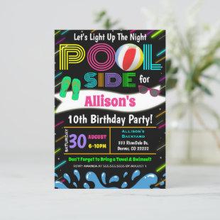 Neon Light Up The Night Pool Party Invitation