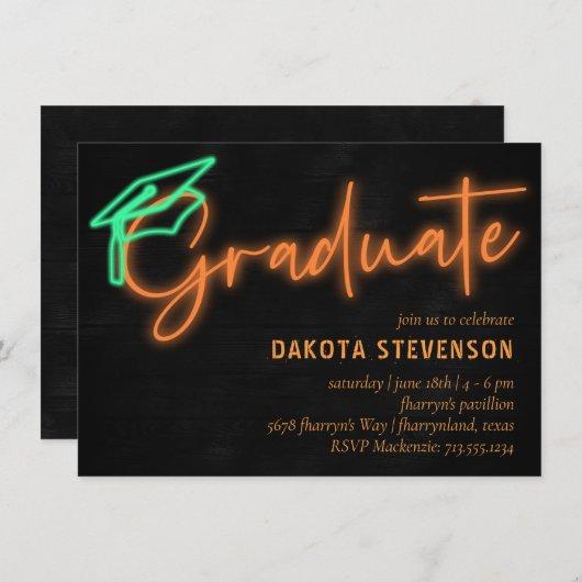 Neon Orange Light Glow | Modern Retro Graduation Invitation