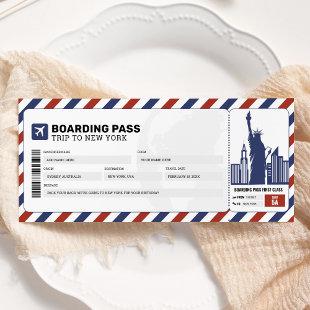 New York Boarding Pass Travel Trip Plane Ticket Invitation