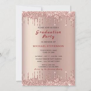 Nice Graduation Party Invitation Rose Gold Glitter