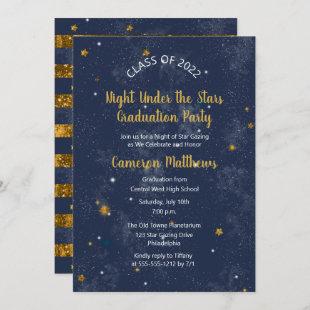 Night Under the Stars Blue | Gold Graduation Party Invitation
